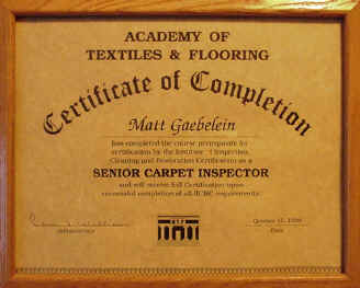 Senior Carpet Inspector - Certificate